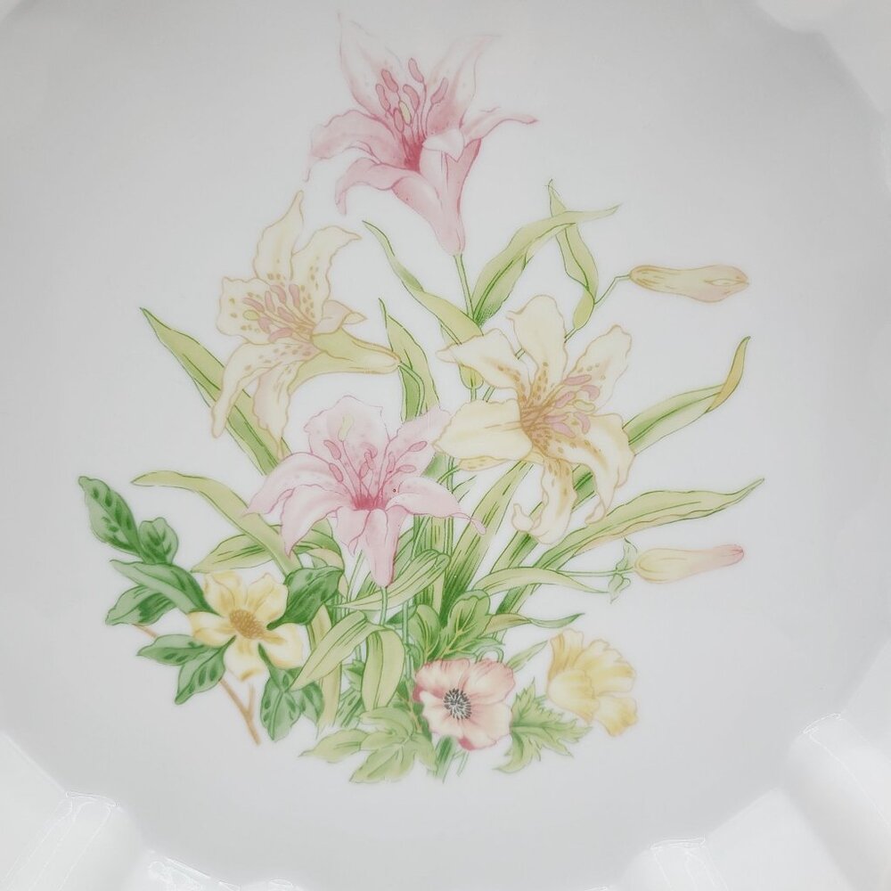 Vintage Shafford Jade Lily Quiche Tart Dish Plate Porcelain Lilies Green Rim - Picture 3 of 10